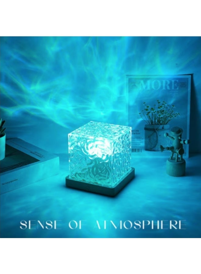 16 لون مربع المياه التموج ضوء الليل الإبداعي الجو ضوء جنب السرير غرفة النوم أورورا اللهب ديناميكي مصباح المكتب - Image 1